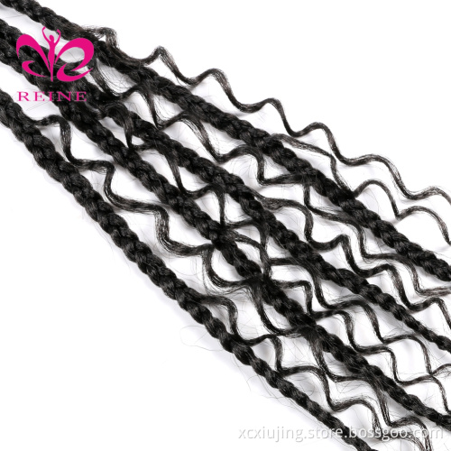 REINE 22 inch  Box Braids With Curls End Black Ombre Brown Synthetic Crochet Synthetic Braided Hair Extensions For Woman